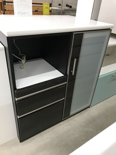 レンジボード ニトリ ポスティア90BK 黒 木目調 W(幅)90.3×D(奥行き)49.8×H(高さ)100.2cm ※クリーニング済み