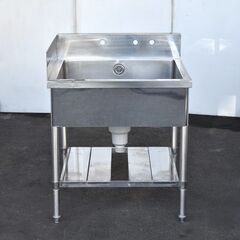≪zyt1581ジ≫ ステンレス製 1槽シンク 幅75cm 奥行75cm バックガード付 左ガード付 現状品 業務用シンク/流し/DIY/ガレージ/ガーデニング/中古厨房機器/宮城県仙台市 60715-09