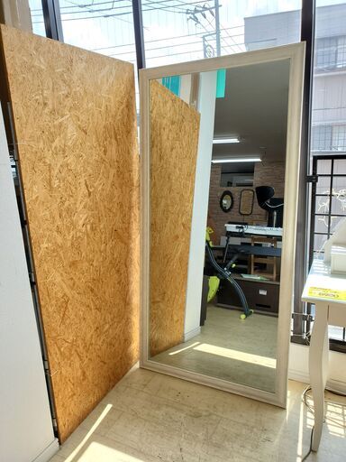 大型ミラー ウォールミラー 幅90㎝×高さ180㎝ 立掛け 壁掛け 白枠■近隣配送無料 買取帝国 朝霞店