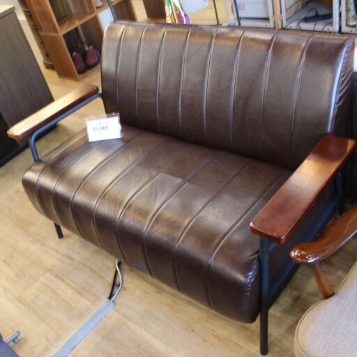川崎市宮前区リサイクルオフ】レザー調 ヴィンテージ風2Pソファ ブラウン