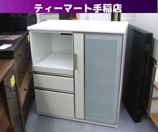ミドルレンジボード 幅90×奥行50×高さ101cm ニトリ カウンターポスティア90 ホワイト  WH キッチンカウンター 食器棚 キッチン収納 収納家具 札幌 手稲