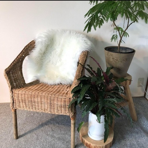 IKEA ラタンチェアアーゲンAGEN ファー付き