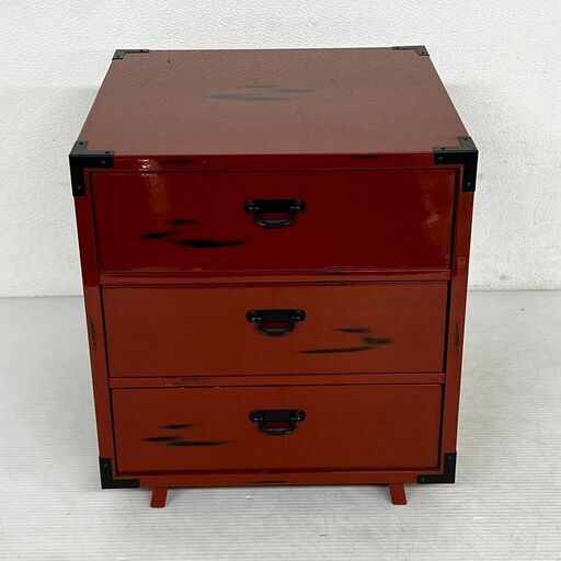 【根来塗】 小物箪笥 漆器 小物入れ  昭和レトロ 3段引出し アンティーク 小物チェスト N0322