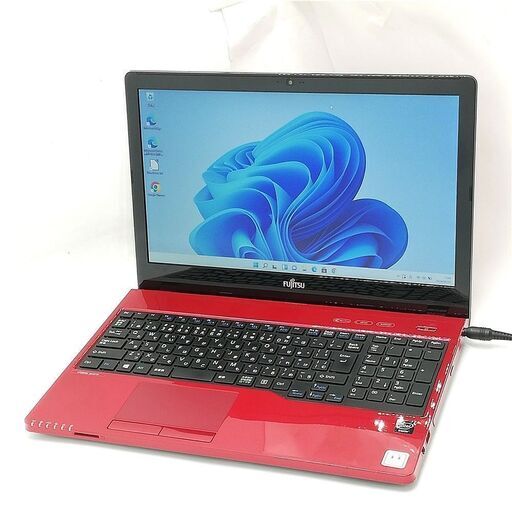 激安 高速SSD Windows11済 15.6型 赤 ノートパソコン 富士通 AH42/W レッド 中古美品 Celeron 8GB DVDRW 無線 Bluetooth Webカメラ Office