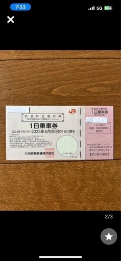 【最新】JR九州 九州旅客鉄道 株主優待券（1日乗車券２枚、グループ優待券、クイーンビートル往復券）
