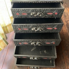 GO-124】アイヌ文様 アイヌ彫 小引き出し チェスト 5段 アンティーク