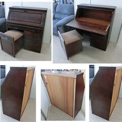 旭川家具 大雪木工 ライティングビューロー パートナー30 カバ 幅87cm ライティングデスク チェスト 椅子付き 札幌 西野店