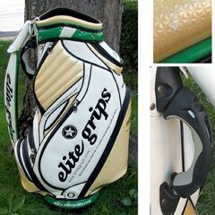 エリートグリップ キャディバッグ GeRON　ホワイト×グリーン×ベージュ カバー欠品　ツアーモデル ゴルフ 白緑　☆ PayPay(ペイペイ)決済可能 ☆ 札幌市 豊平区 平岸 平岸店