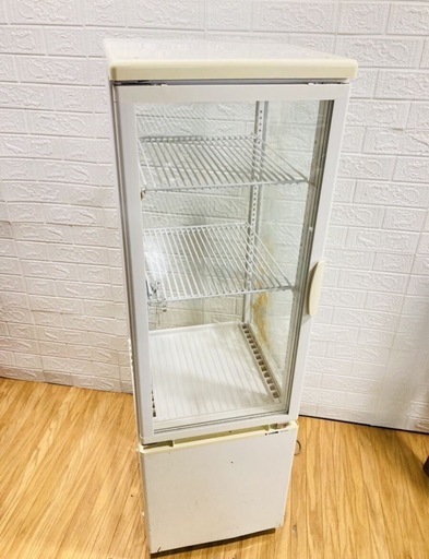 中古厨房 サンデン 業務用 縦型 4面ガラス 冷蔵ショーケース AGV-90X-E 100V 96L ドリンクケース キャスター付 動作確認済 引取限定