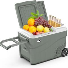 Alpicool 車載冷蔵庫 【2024夏新設計】 38L 2室 ポータブル冷蔵庫 2フタ -20℃～20℃ 急速冷凍 大容量 プルロッド付き 栓抜き付き 3WAY電源対応 DC12V/24V AC100V 車載家庭両用 45°耐震設計 低電圧保護 車中泊 キャンプ 釣り 旅行 ドライブ アウトドア 省エネ 車用冷蔵庫 DC40