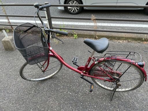自転車　No.1339　ワインレッド　シティサイクル　24インチ　鍵、ライト付き　【リサイクルショップどりーむ天保山店】