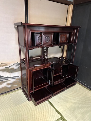 茶箪笥 飾棚 唐木 紫檀？
