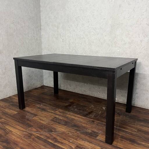 WY14/1 IKEA イケア ダイニングテーブル エクステンションテーブル W140～W220cm 伸長式 黒 ブラック 木製 ★直接引取歓迎　