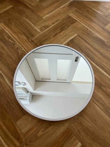 【取りに来ていただける方】ウォールミラー 丸鏡 ホワイト 40cm