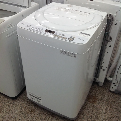 「ジモティー見た」で5％OFF！【7kg全自動洗濯機】7kg全自動洗濯機 SHARP シャープ ES-KS70V 7kg 2020年製:ホワイト