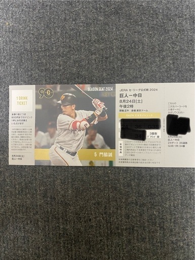 本日(8/24)の野球観戦エキサイトシート1枚