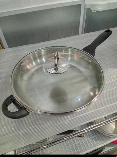 ★【タッパーウェア】ステンレス  フライパン  ガラスフタ付き ［直径30cm］キッチン用品  北九州店舗店頭販売のみ