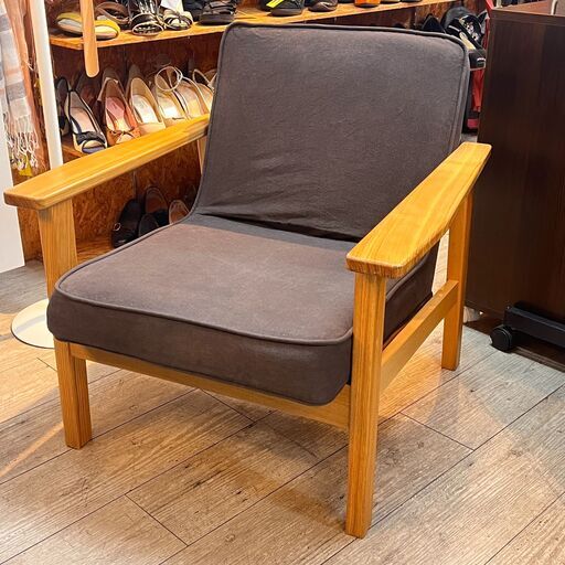 無印良品 タモ材 一人掛けソファ 1シーターソファー 天然木 カバー洗濯可能 ブラウン 茶色★買取帝国 志木店