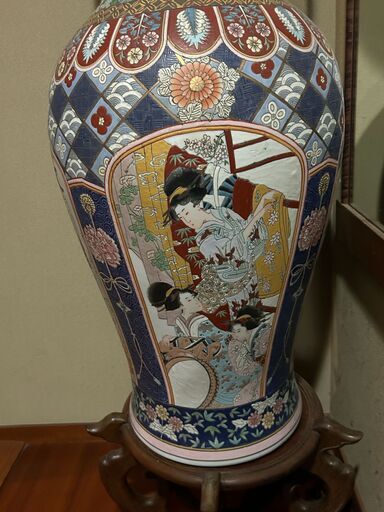 高さ120cm 大型花瓶 骨董品 変わり絵 和柄