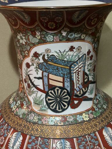 高さ120cm 大型花瓶 骨董品 変わり絵 和柄