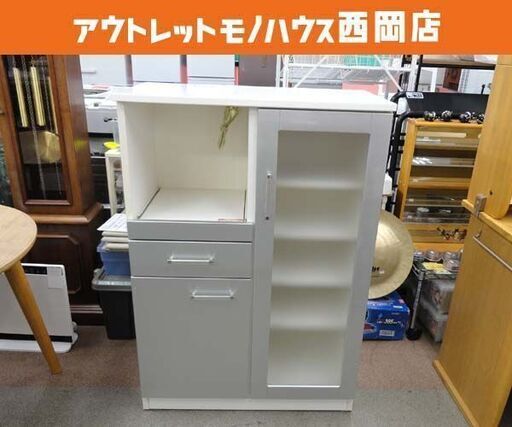 ミドルレンジボード 幅80×奥行43×高さ116㎝ エナメル調天板 食器棚 ホワイト キッチンボード 収納棚 札幌市 西岡店