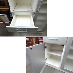 ミドルレンジボード 幅80×奥行43×高さ116㎝ エナメル調天板 食器棚 ホワイト キッチンボード 収納棚 札幌市 西岡店 ミドルレンジボード 幅80×奥行43×高さ116㎝ エナメル調天板 食器棚