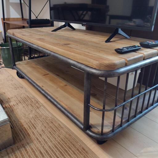 ローテーブル 完成品 送料無料 無垢材 テーブル センターテーブル キャスター付き 棚 収納付き 120cm リビングテーブル コーヒーテーブル アイアン 長方形 おしゃれ ヴィンテージ ビンテージ アンティーク 古材 Rootage
