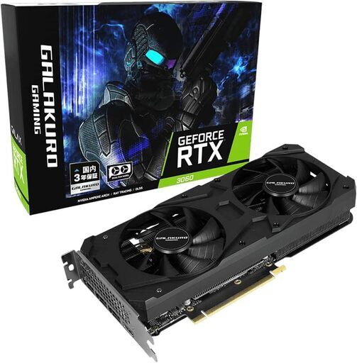 玄人志向 NVIDIA GeForce RTX3060 搭載 グラフィックボード GDDR6 12GB GALAKURO GAMINGシリーズ 【国内正規代理店品】 GG-RTX3060-E12GB/OC/DF