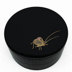 su0094　田中宗凌作 茶入 萩に虫 盛筋 中次 漆器 黒 蒔絵 貝入縁金 共箱入り 茶道具 金彩 螺鈿 茶筒 棗 茶道 茶入れ 木製 工芸品 茶入 中古