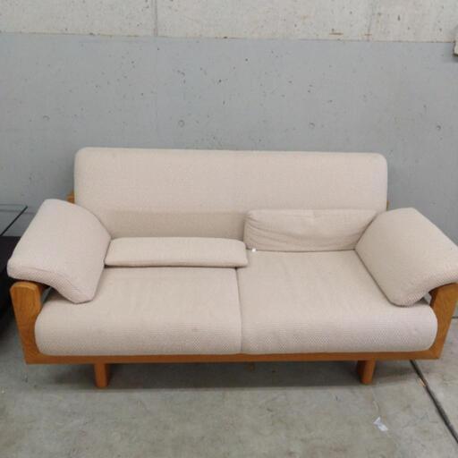 IDC大塚家具 MORISHIGE  2人掛け ソファー オーク材 キャンバス 幅152cm 高さ73cm 奥行き83cm ミニクッション×2付 ラブソファ ブラウン  モリシゲ 日本製