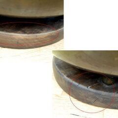 火鉢 古民具 レトロ 幅44×奥行37×高さ25㎝ 茶道具 囲炉裏 三足 木製台座付き 花 華 植物 アンティーク 灰・五徳付き 札幌市 清田区 平岡