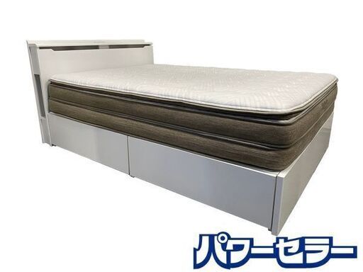 NITORI/ニトリ ダブルベッドセット 収納/コンセント付き ホワイト マットレス Nスリープ プレミアム3 中古家電 店頭引取歓迎 R8647