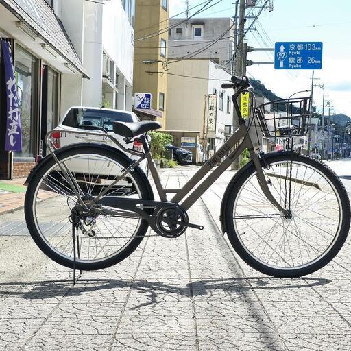 【新車】丸石サイクル製  27.5インチ 太タイヤ 自転車 ママチャリ 6段変速 深緑 ツヤ消し ミリタリー