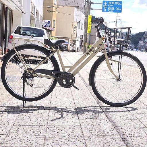 【新車】丸石サイクル製 27.5インチ 太タイヤ 自転車 ママチャリ 6段変速 ベージュ ツヤ消し