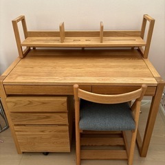 ACTUS ライト付　天然木使用 学習机 デスク&椅子　袖机セット
