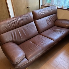 カリモク karimoku 3人掛けソファ ブラウン茶 本革 長椅子 36万で購入