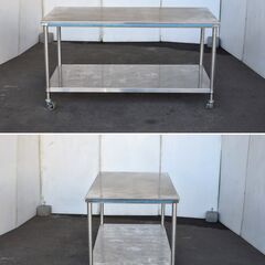 【ヤ取終了10/24】≪zyt1594ジ≫ ステンレス作業台 天板カバー付き キャスター付き ① 幅150cm 奥行75cm 蓋付/フタ/店舗/設備/ガレージ 60715-10