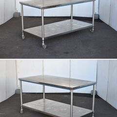 【ヤ取終了10/24】≪zyt1594ジ≫ ステンレス作業台 天板カバー付き キャスター付き ① 幅150cm 奥行75cm 蓋付/フタ/店舗/設備/ガレージ 60715-10