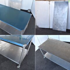 【ヤ取終了10/24】≪zyt1594ジ≫ ステンレス作業台 天板カバー付き キャスター付き ① 幅150cm 奥行75cm 蓋付/フタ/店舗/設備/ガレージ 60715-10