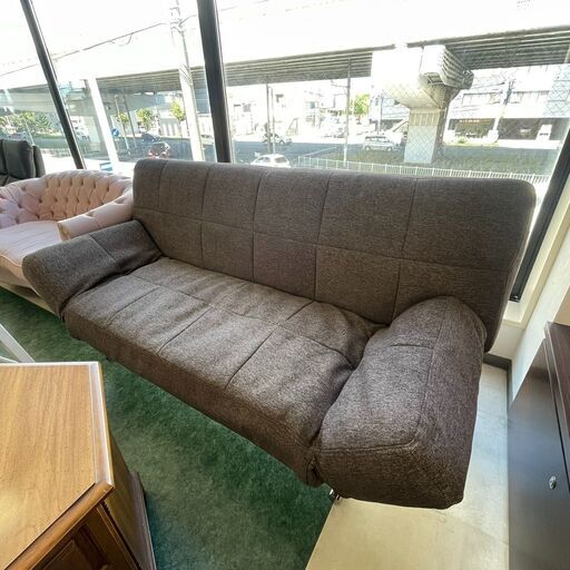 背もたれとひじ掛けが動くソファベッド ファブリック 椅子 グレー 札幌 東区