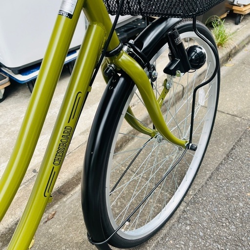 【武蔵小山店】 チャリ 自転車　街乗り　町乗り　コンパクト　大人　女性　子供　軽量　ライト　カゴ　付き　カーキ　グリーン　系