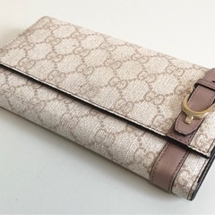 【中古品】グッチ Gucci 長財布 GGスプリーム ホワイトベージュｘピンクベージュ PVCｘレザー