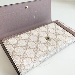【中古品】グッチ Gucci 長財布 GGスプリーム ホワイトベージュｘピンクベージュ PVCｘレザー