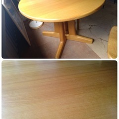 ● 高級 旭川家具 東川 MUKU工房  DT-4 丸テーブル 95φ 1本脚  天板無垢 オーク材 DC-2 チェア 2脚 ダイニング テーブル 椅子 3点セット 中古 ③
