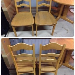 ● 高級 旭川家具 東川 MUKU工房  DT-4 丸テーブル 95φ 1本脚  天板無垢 オーク材 DC-2 チェア 2脚 ダイニング テーブル 椅子 3点セット 中古 ③