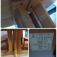 ● 高級 旭川家具 東川 MUKU工房  DT-4 丸テーブル 95φ 1本脚  天板無垢 オーク材 DC-2 チェア 2脚 ダイニング テーブル 椅子 3点セット 中古 ③