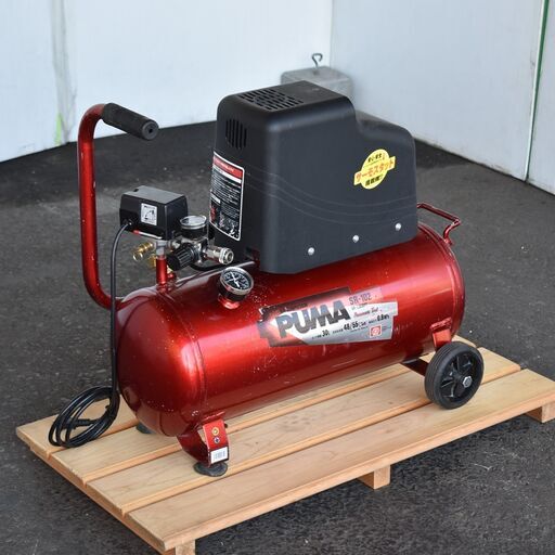 【ヤ取終了9/6】 ≪yt1579ジ≫ 藤原産業 SK11 オイルレスエアーコンプレッサー PUMA SR-102 AC100V タンク30L 0.8MPa 2019年製 現状品 60722-06