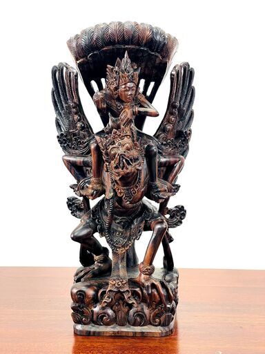【アンティーク】 ガルーダ ヴィシュヌ神 バリ島 黒檀 サイズ：幅11.5cm×奥行15cm(台座)×高さ31.5cm(仏像高)