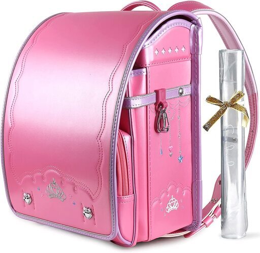 【新品】人気可愛い 女の子ランドセル お姫様・王冠デザイン 高級 大容量 軽量 6年保証 全国送料無料 スクールバック 小学生通学カバン ピンク②