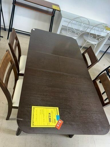J5196　拡張式ダイニングテーブルセット　椅子4脚付　ブラウン クリーニング済　【リユースのサカイ柏店】